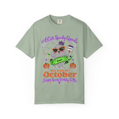 Personalized Spooky Queen October Birthday Comfort Colors Tee