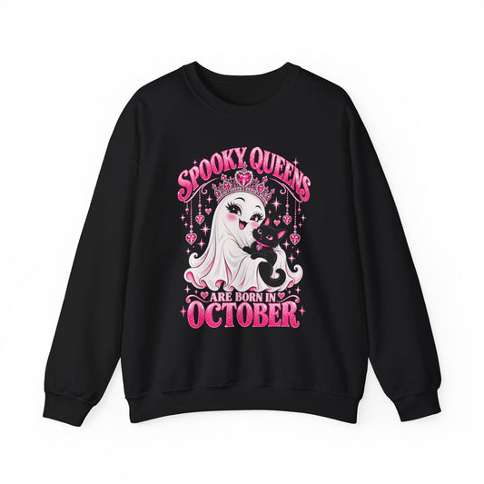 Spooky Queens Are Born in October Gildan 18000 Sweatshirt