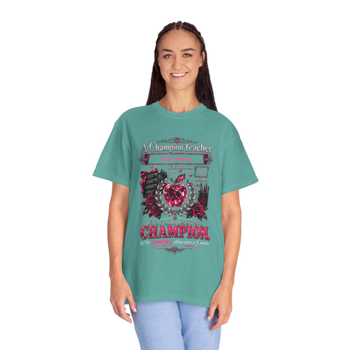Personalized Champion Teacher October Birthday Comfort Colors Tee
