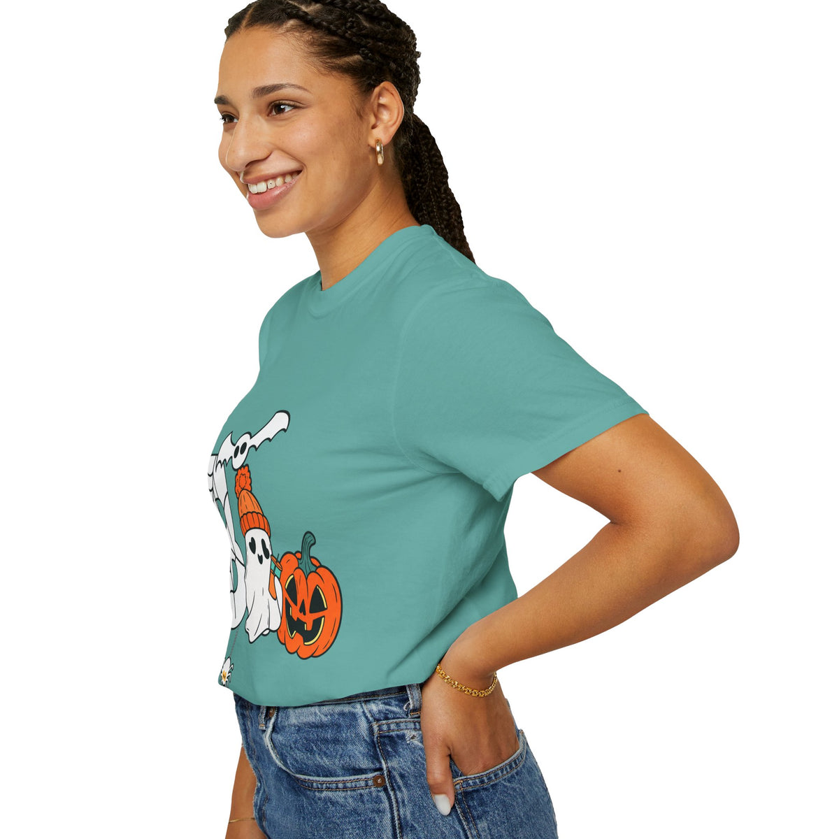 Cute Ghost Pumpkin Cozy Halloween Comfort Colors T-Shirt