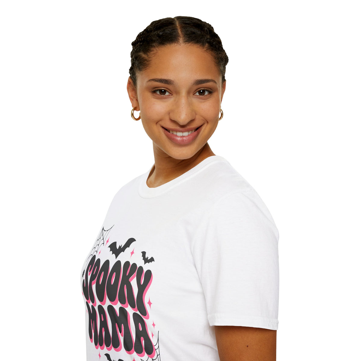 Spooky Mama Halloween Shirt – Retro Pink Bat & Spider Web Mom Tee