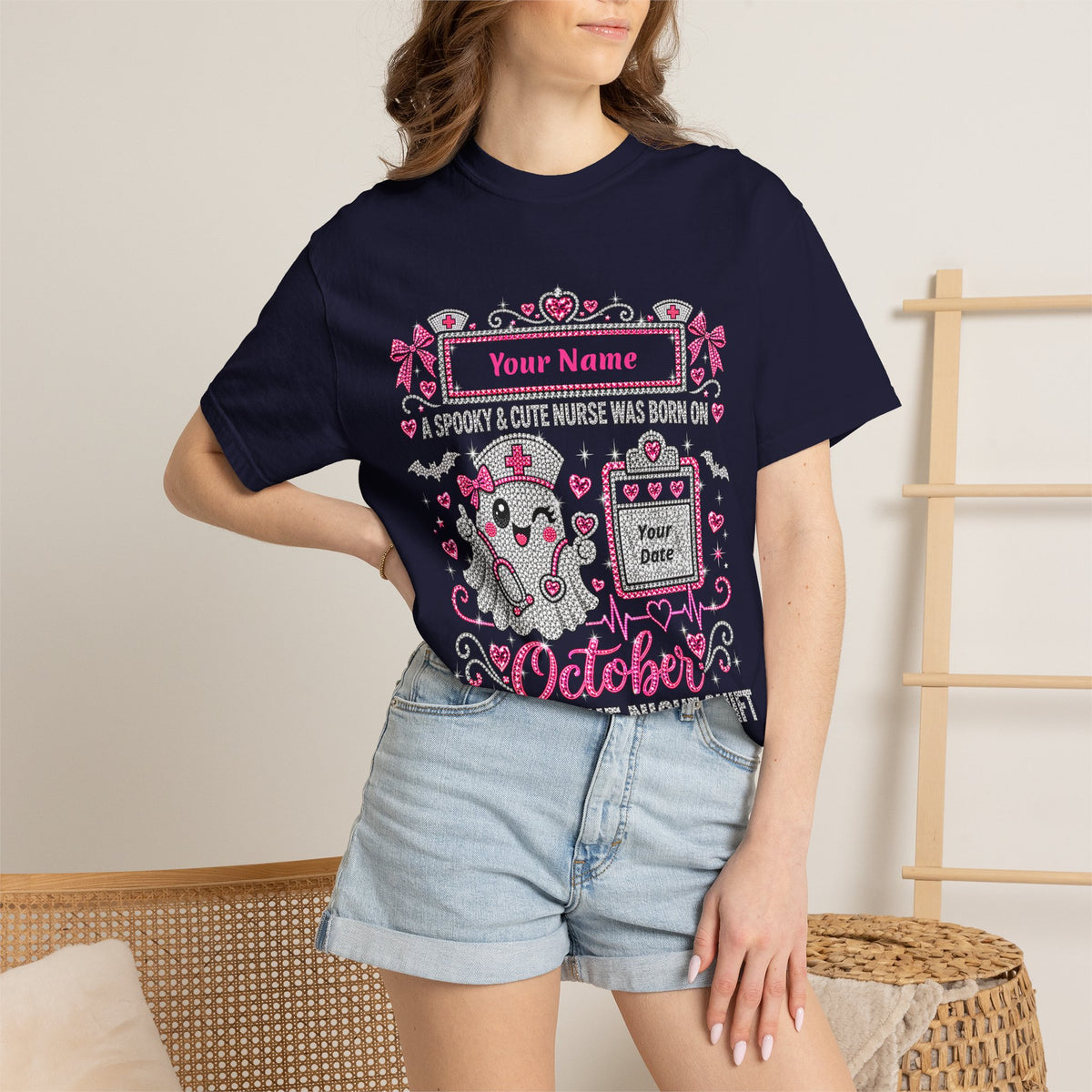 Personalized Spooky Cute Nurse October Birthday Comfort Colors Tee