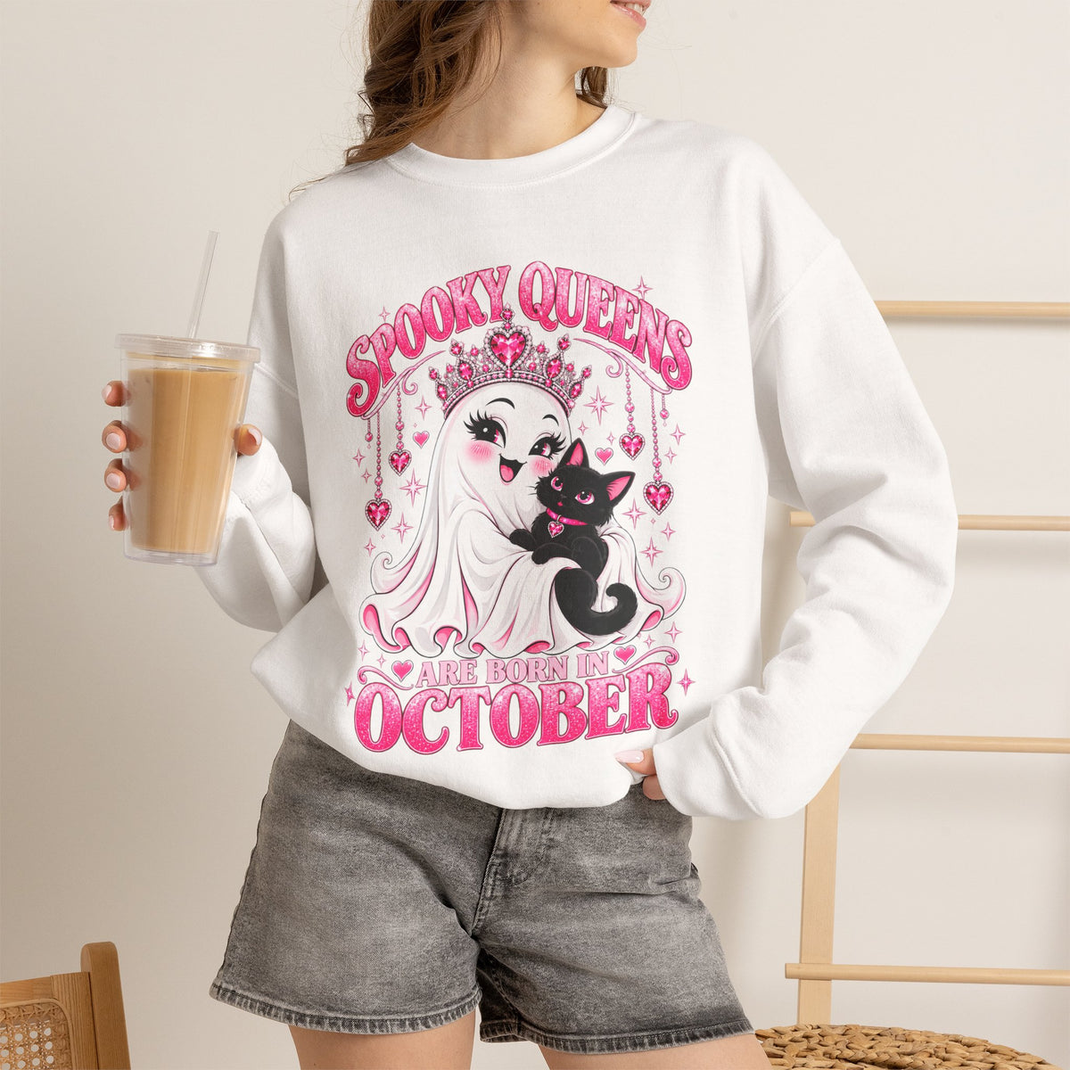 Spooky Queens Are Born in October Gildan 18000 Sweatshirt