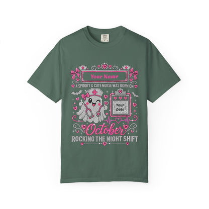 Personalized Spooky Cute Nurse October Birthday Comfort Colors Tee