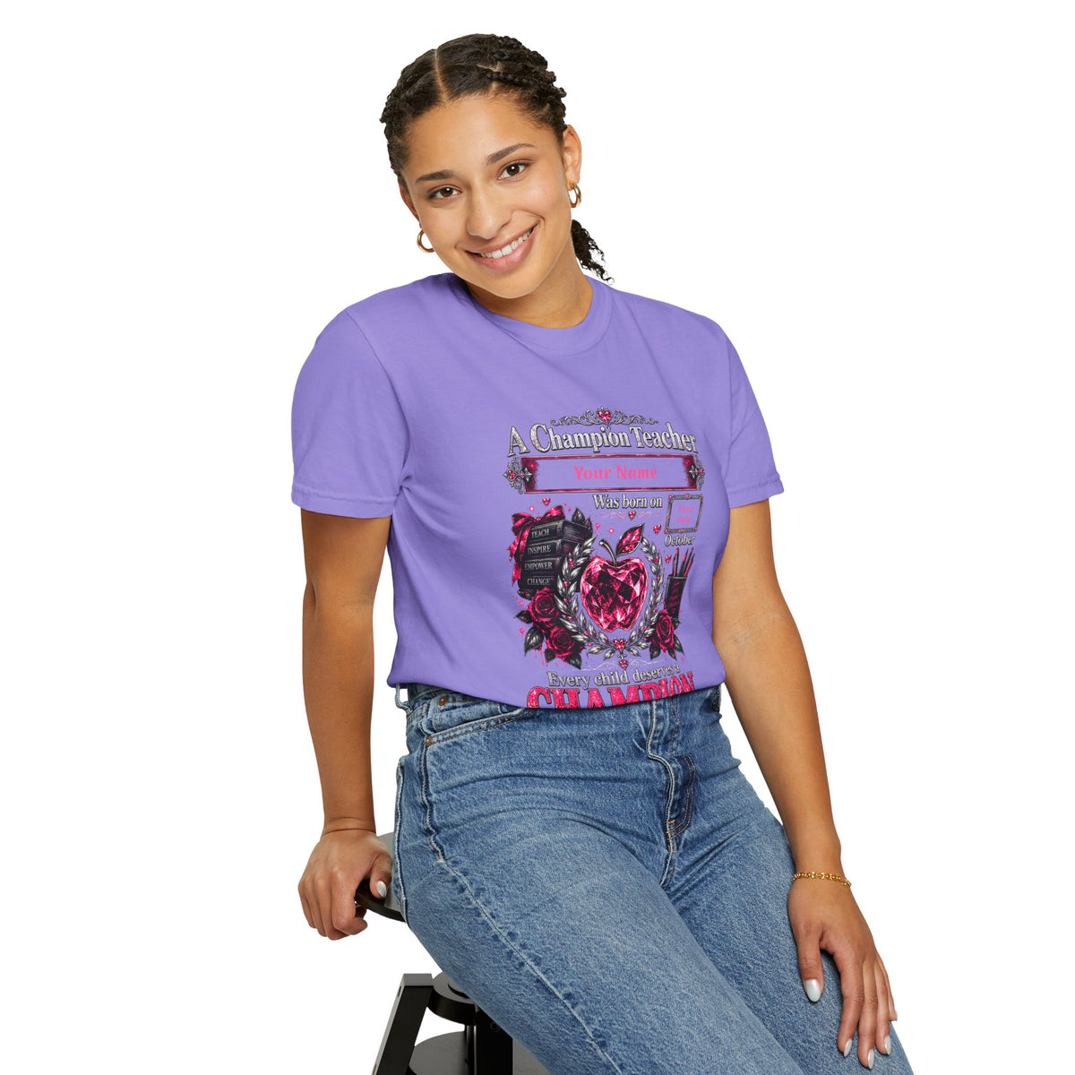 Personalized Champion Teacher October Birthday Comfort Colors Tee