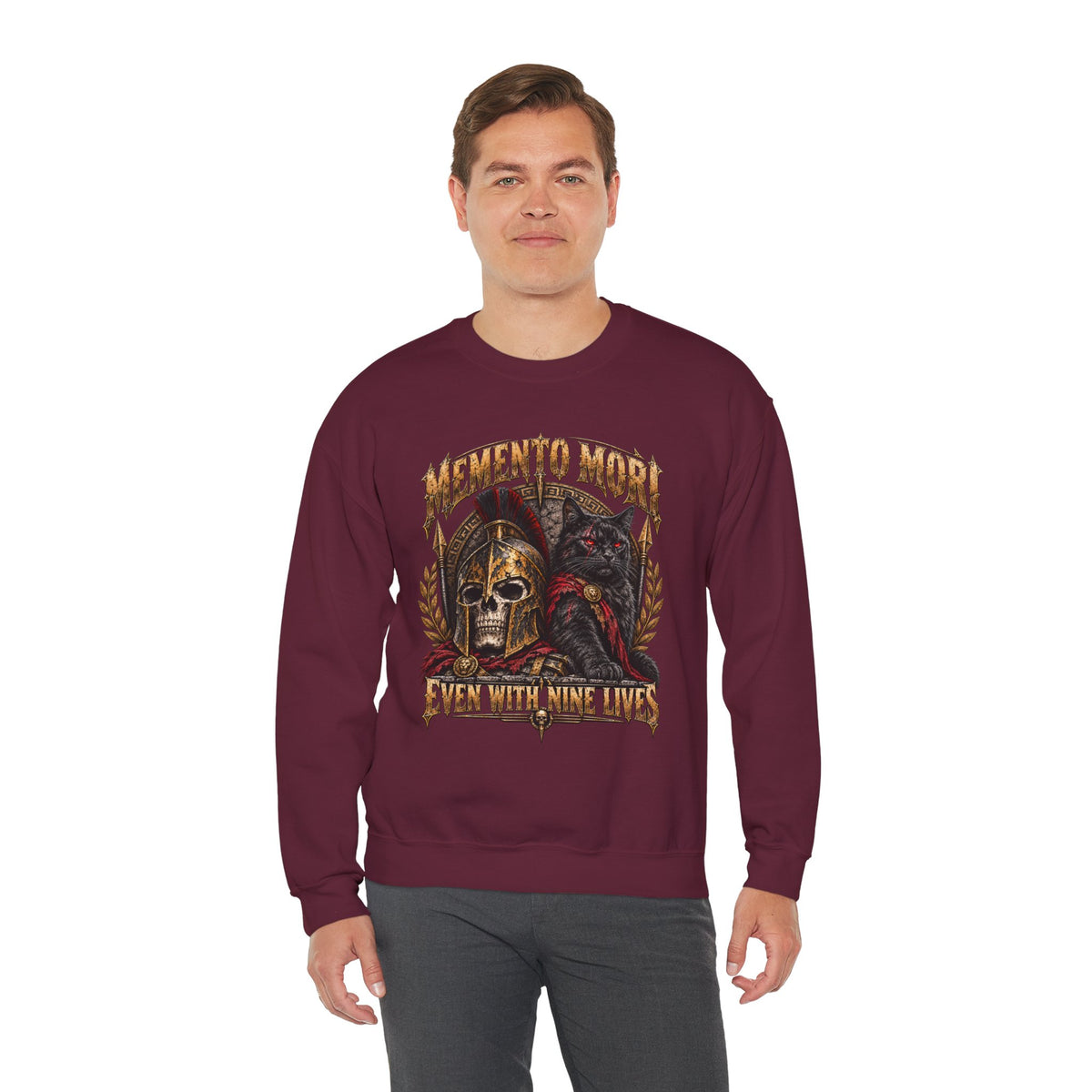Memento Mori Nine Lives Spartan Cat Gildan 18000 Sweatshirt