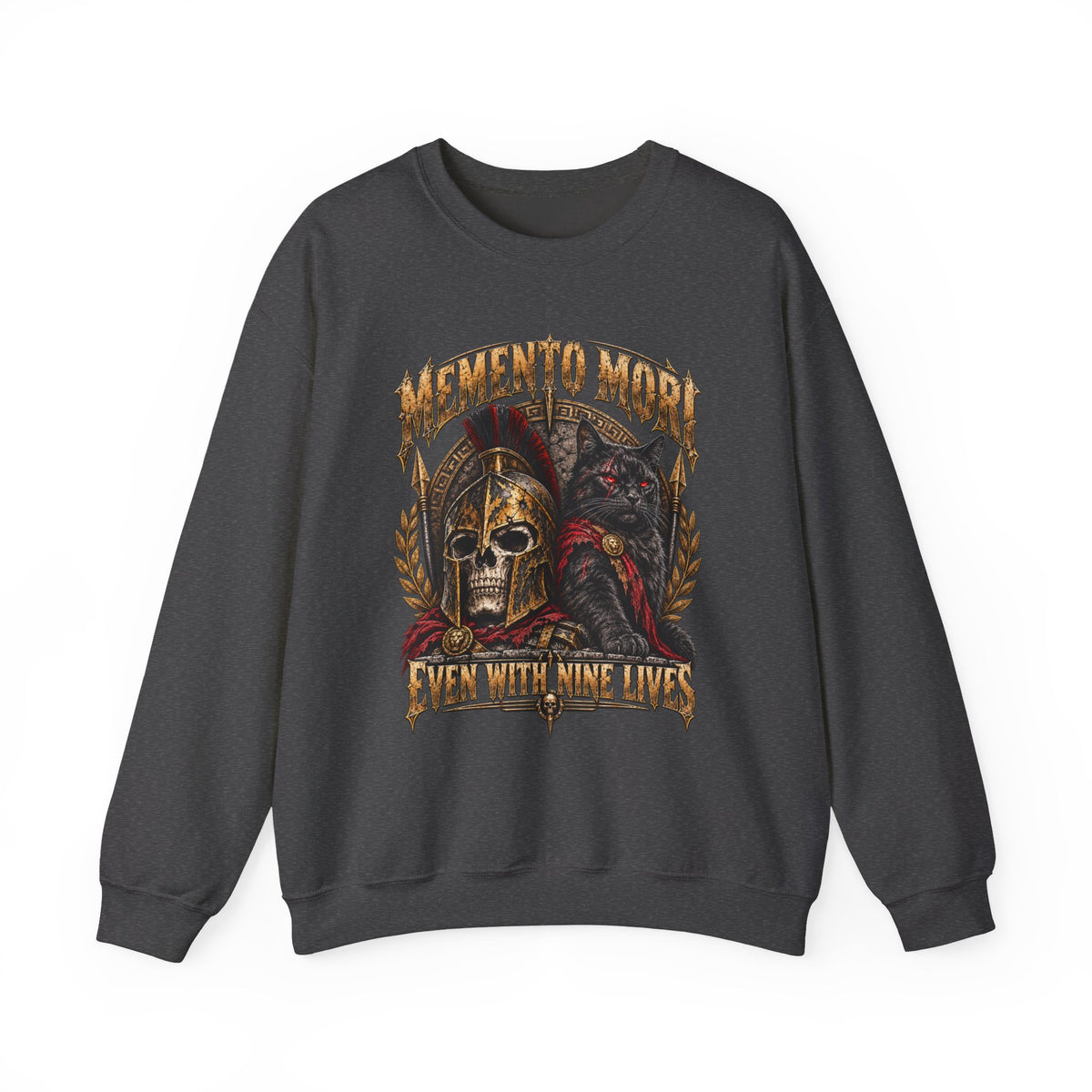 Memento Mori Nine Lives Spartan Cat Gildan 18000 Sweatshirt