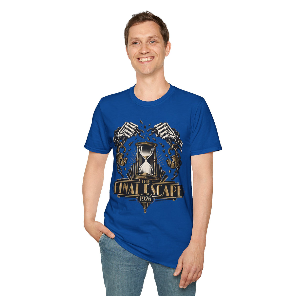The Final Escape 1926 Shirt – Skeleton Chains Hourglass Art Deco Tee