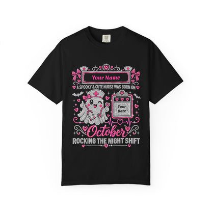 Personalized Spooky Cute Nurse October Birthday Comfort Colors Tee