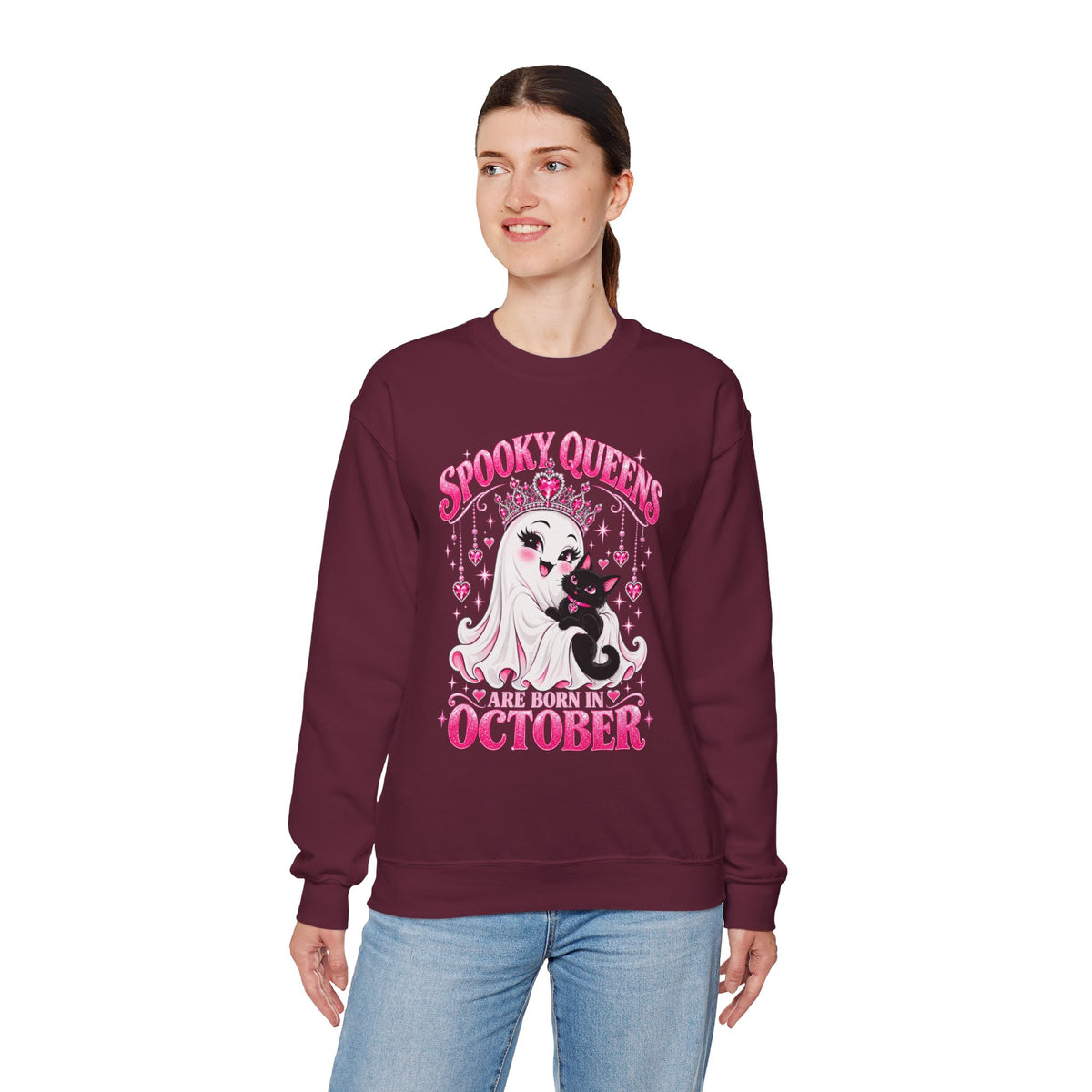 Spooky Queens Are Born in October Gildan 18000 Sweatshirt