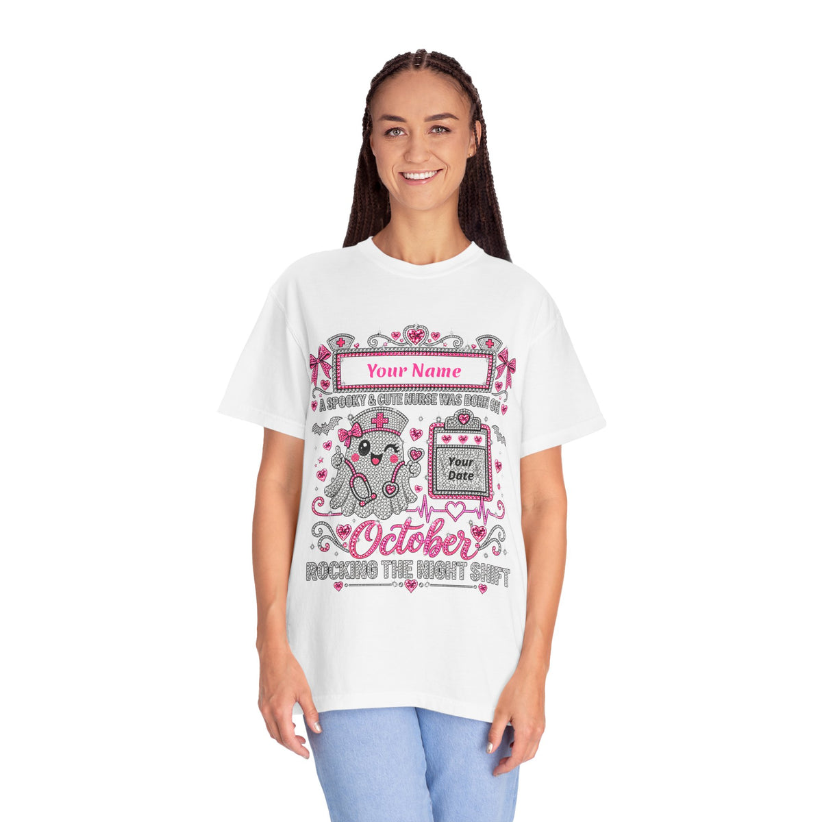 Personalized Spooky Cute Nurse October Birthday Comfort Colors Tee