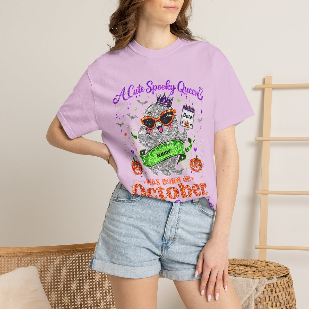 Personalized Spooky Queen October Birthday Comfort Colors Tee