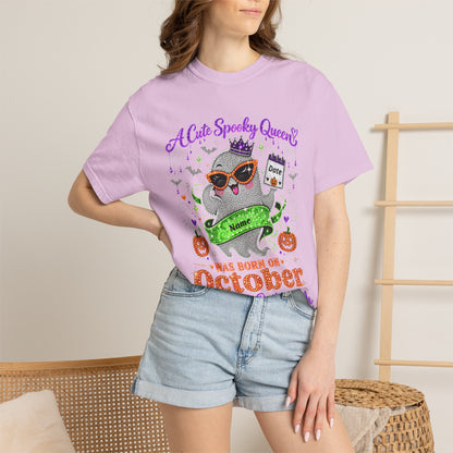 Personalized Spooky Queen October Birthday Comfort Colors Tee