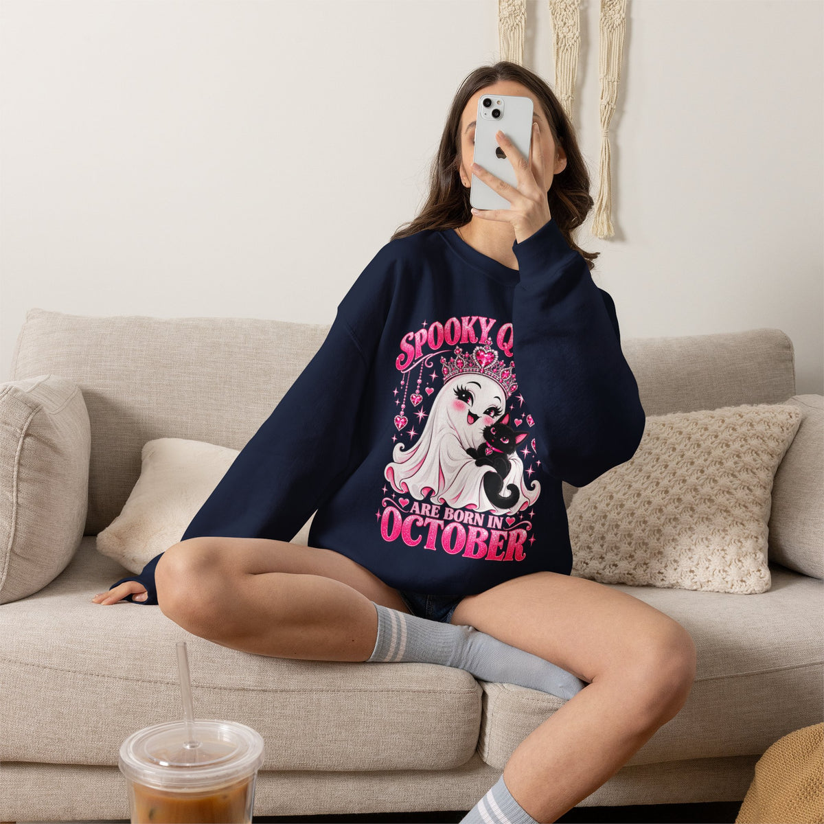 Spooky Queens Are Born in October Gildan 18000 Sweatshirt