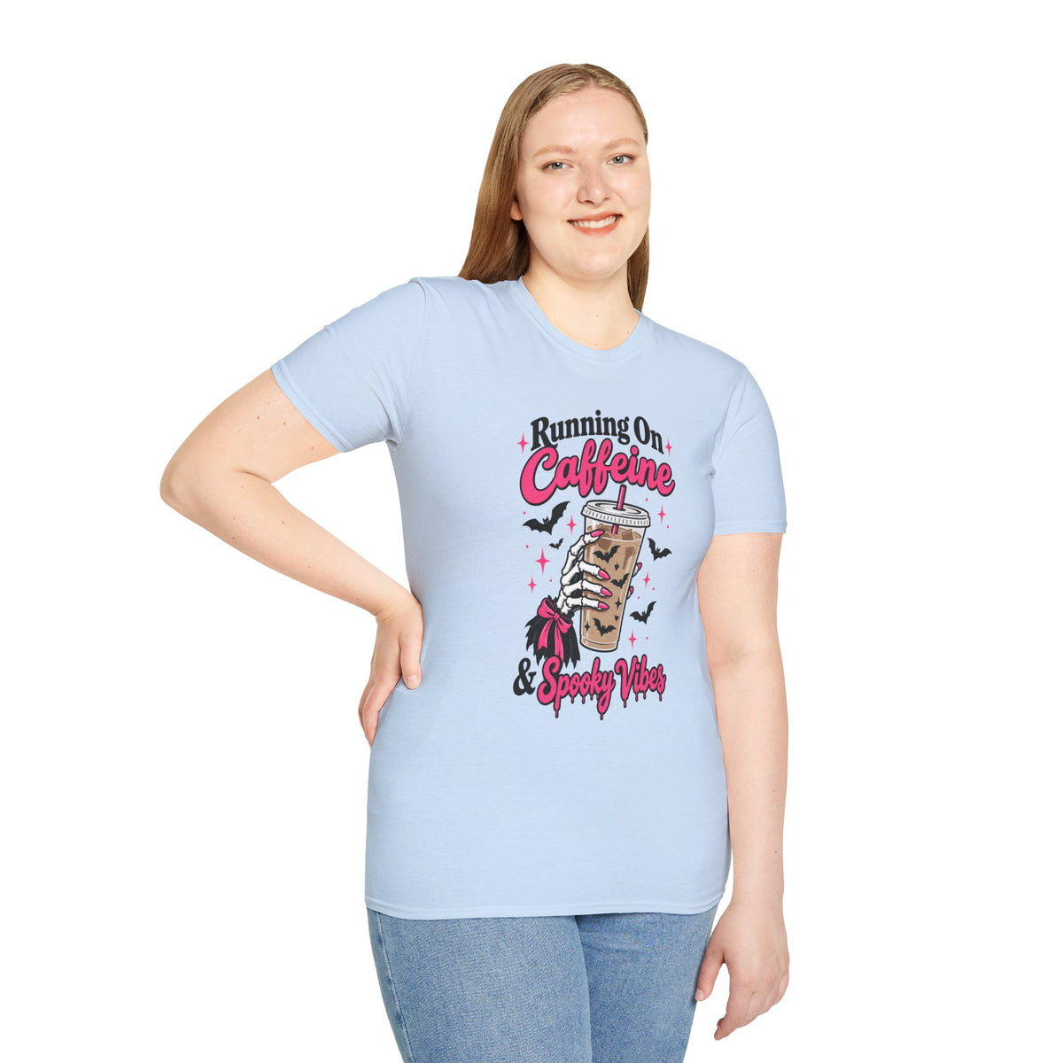 Running On Caffeine & Spooky Vibes Halloween Coffee Shirt – Gildan Softstyle 64000