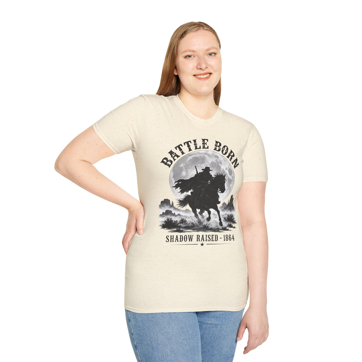 Battle Born Shadow Raised 1864 Shirt – Dark Western Horseman Moon Tee