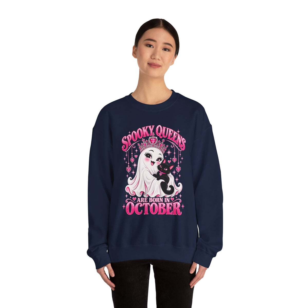 Spooky Queens Are Born in October Gildan 18000 Sweatshirt