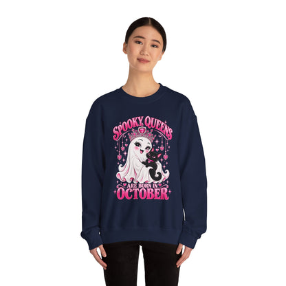 Spooky Queens Are Born in October Gildan 18000 Sweatshirt