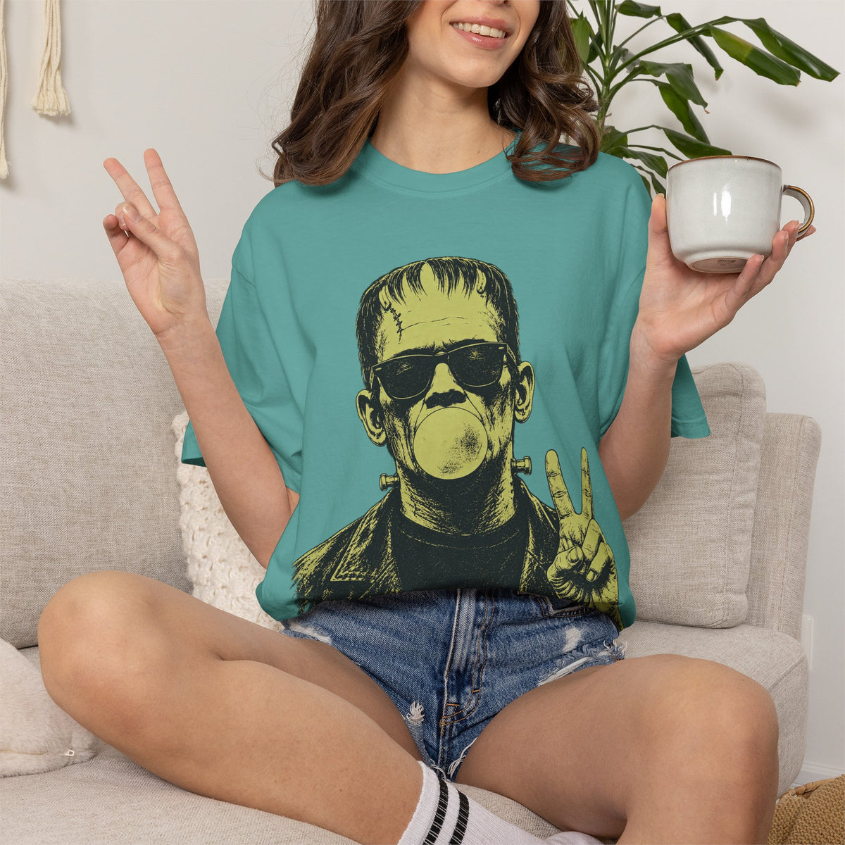 Frankenstein Bubblegum Peace Sign Comfort Colors T-Shirt
