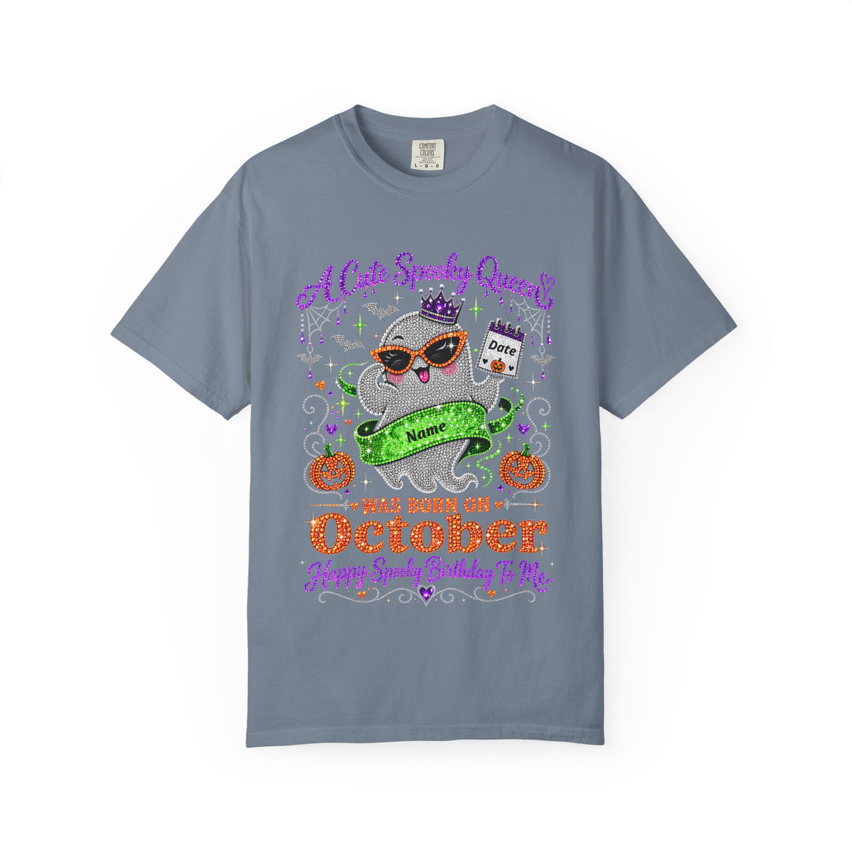 Personalized Spooky Queen October Birthday Comfort Colors Tee
