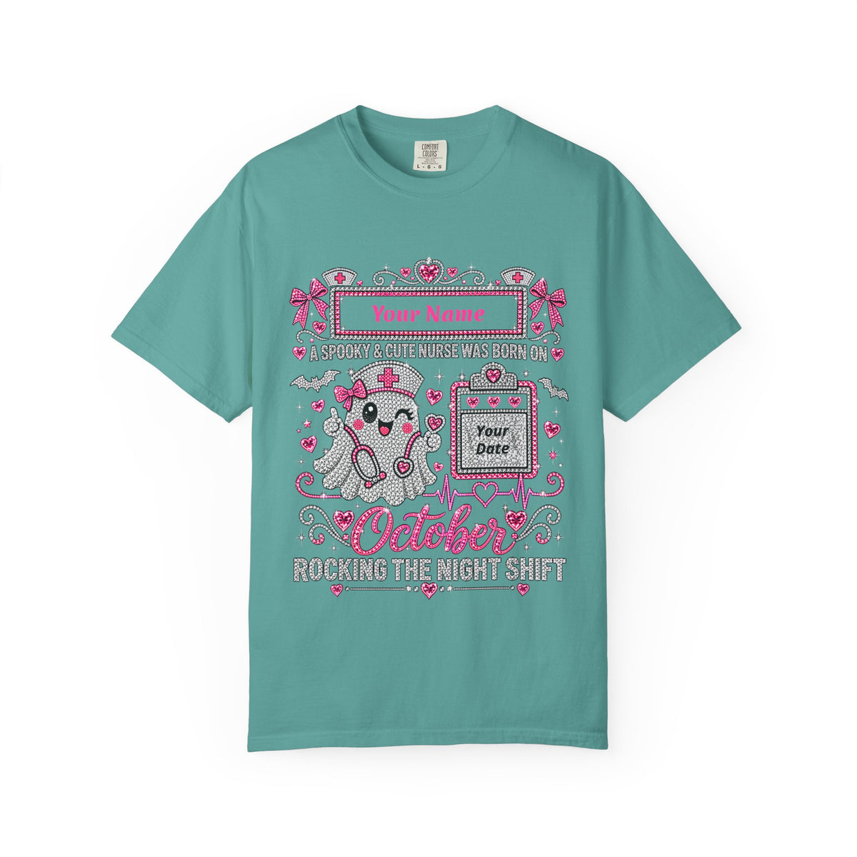 Personalized Spooky Cute Nurse October Birthday Comfort Colors Tee