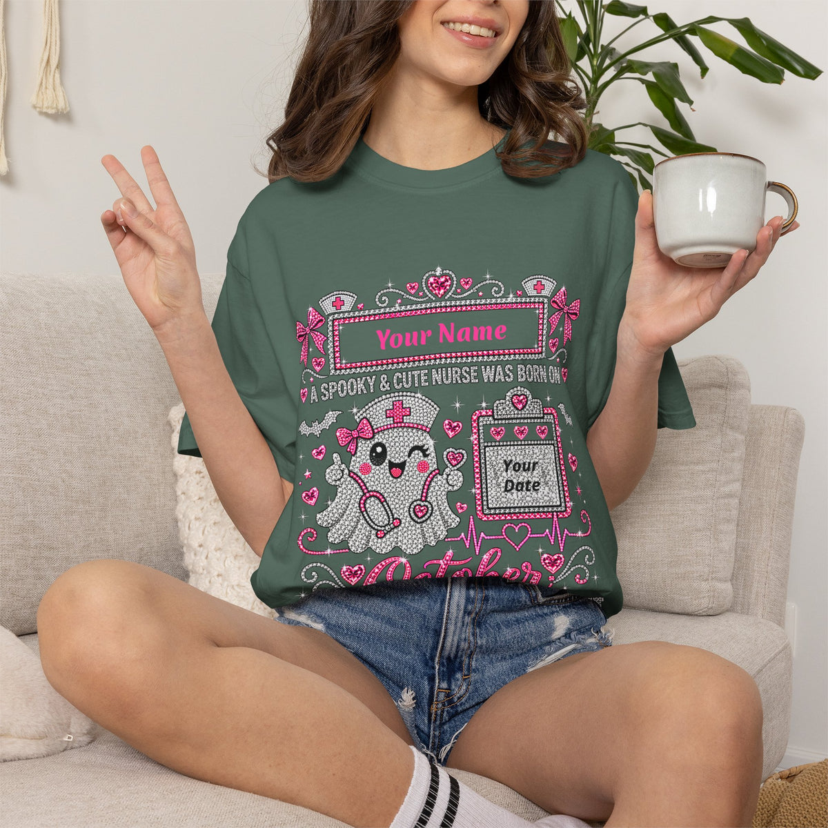 Personalized Spooky Cute Nurse October Birthday Comfort Colors Tee