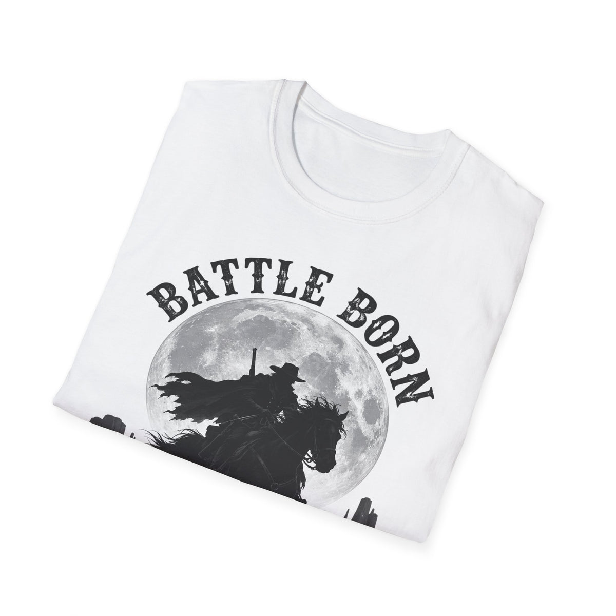 Battle Born Shadow Raised 1864 Shirt – Dark Western Horseman Moon Tee