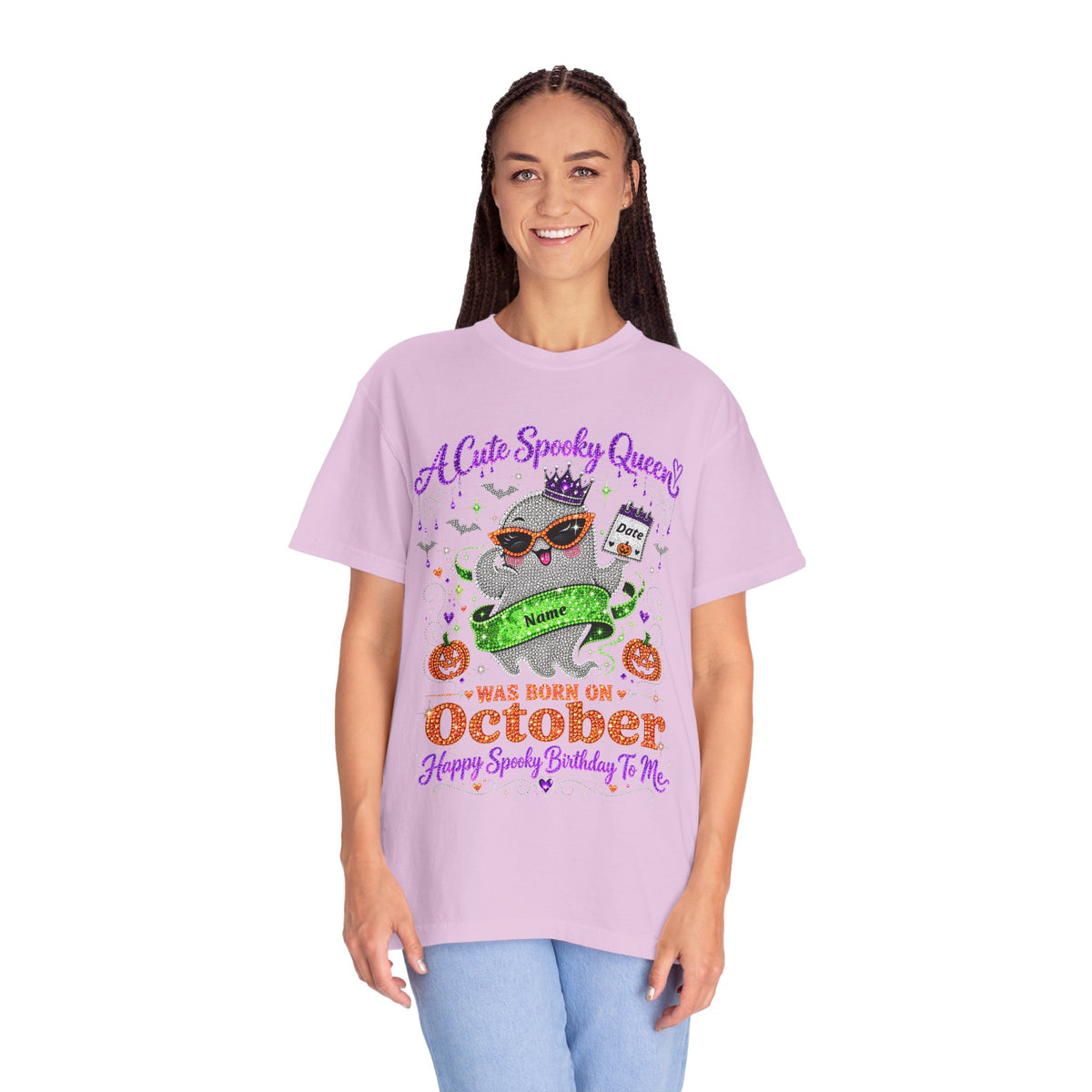 Personalized Spooky Queen October Birthday Comfort Colors Tee