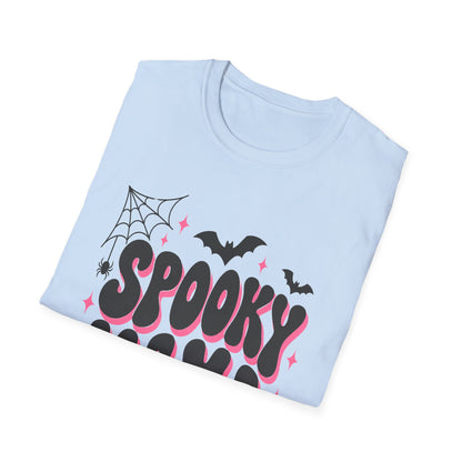 Spooky Mama Halloween Shirt – Retro Pink Bat & Spider Web Mom Tee