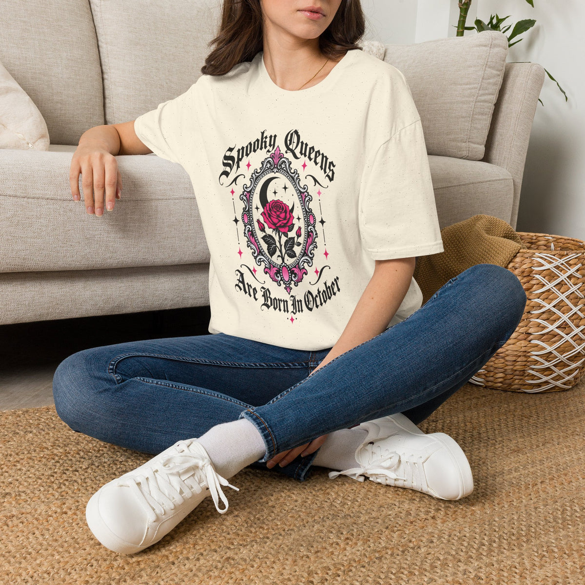 Spooky Queens Are Born In October Shirt – Gothic Rose Halloween Birthday Tee