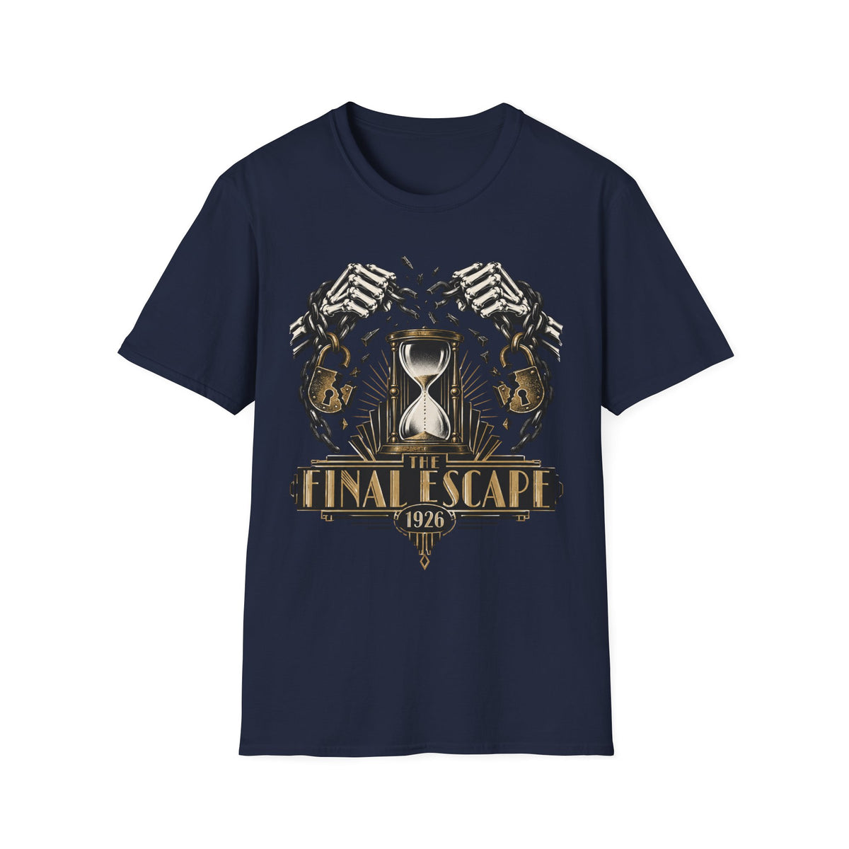 The Final Escape 1926 Shirt – Skeleton Chains Hourglass Art Deco Tee