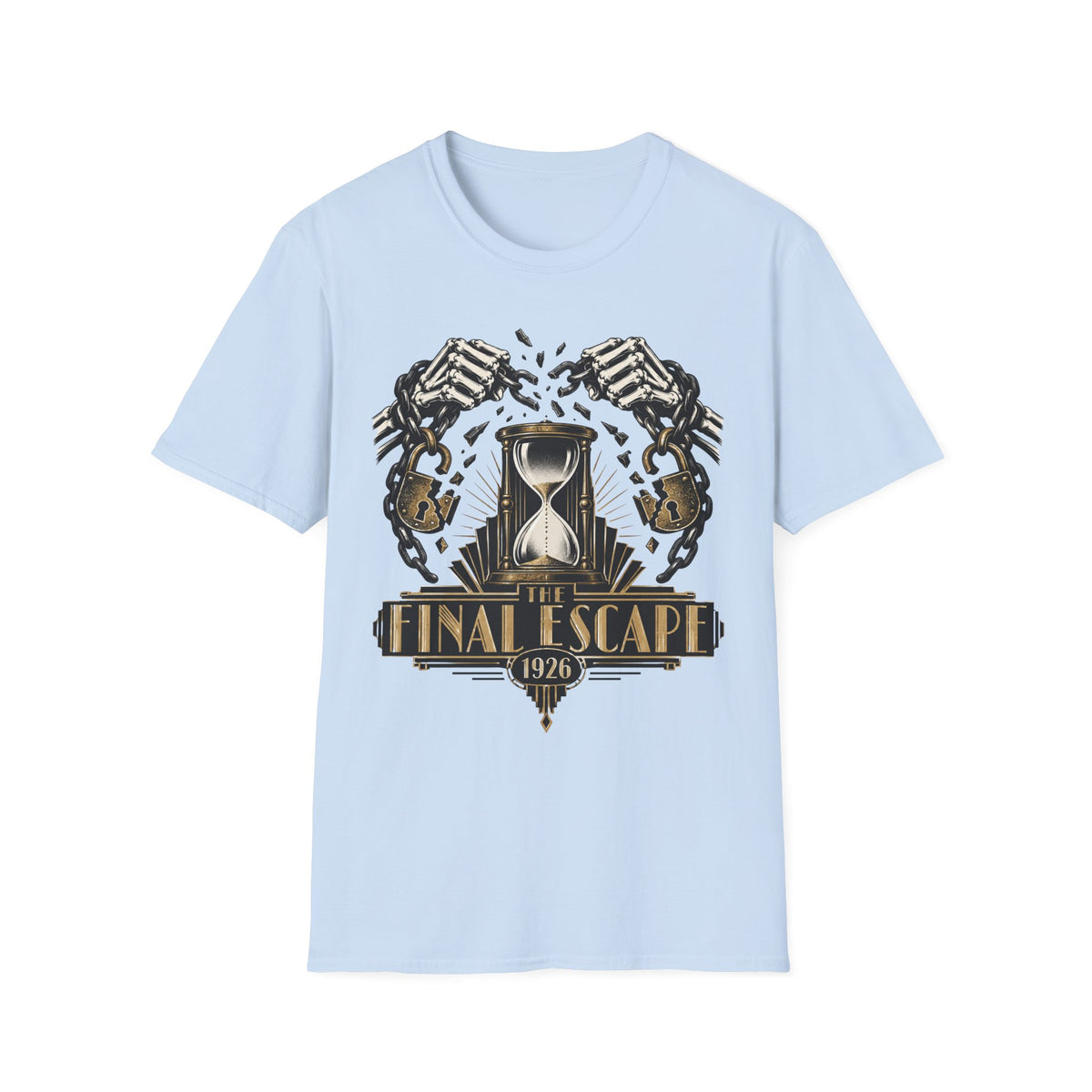 The Final Escape 1926 Shirt – Skeleton Chains Hourglass Art Deco Tee
