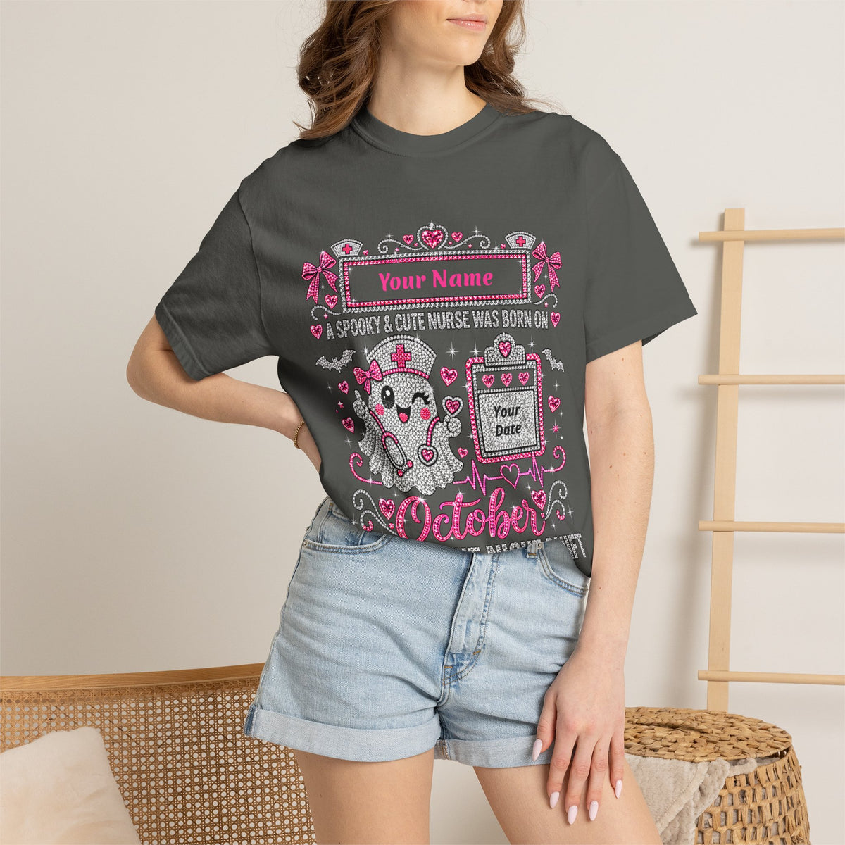 Personalized Spooky Cute Nurse October Birthday Comfort Colors Tee