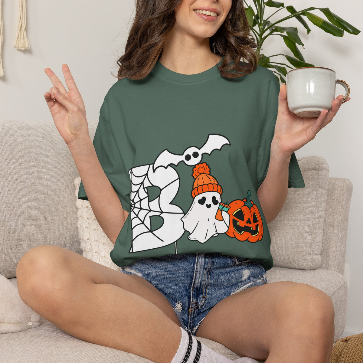 Cute Ghost Pumpkin Cozy Halloween Comfort Colors T-Shirt