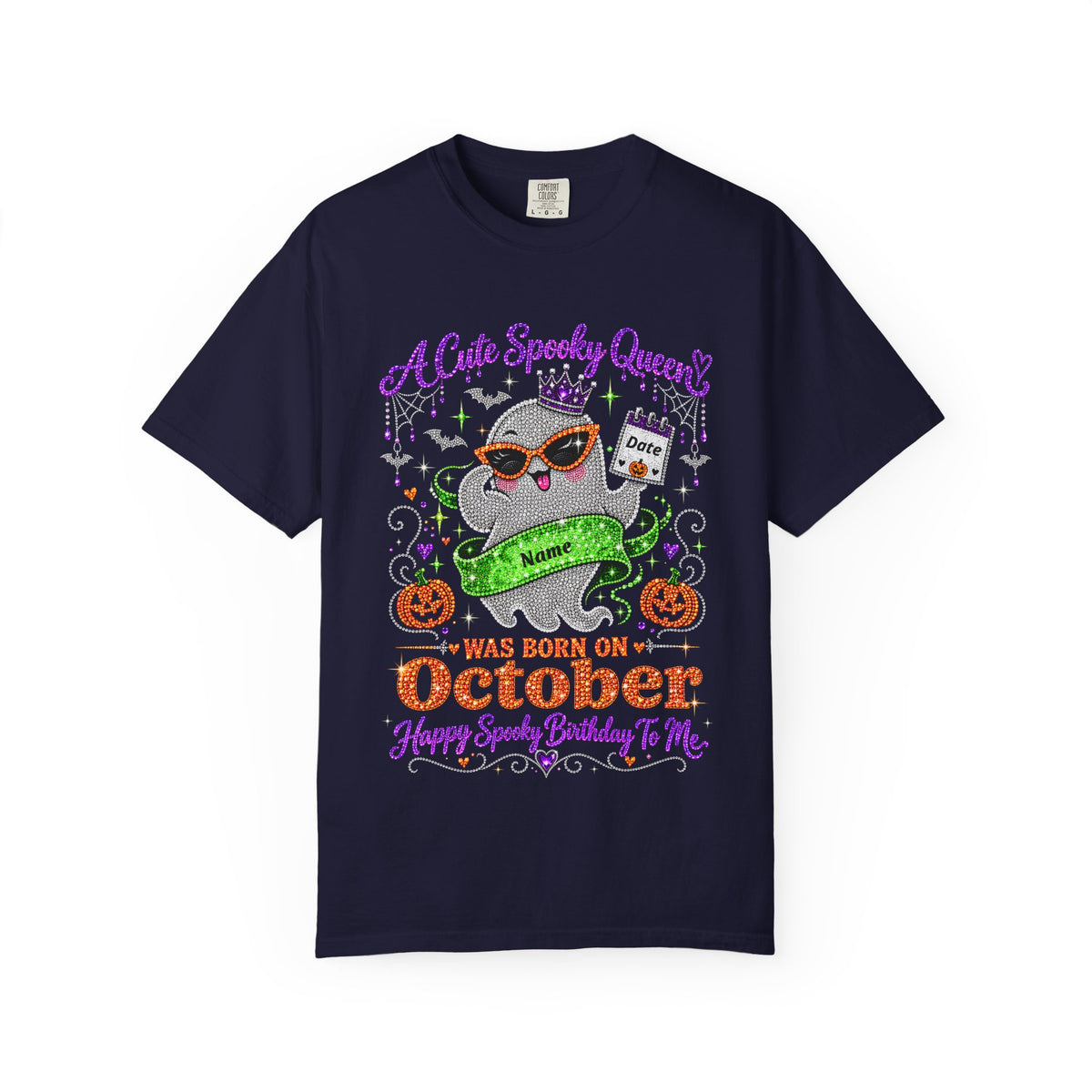 Personalized Spooky Queen October Birthday Comfort Colors Tee