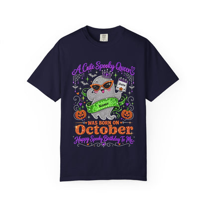 Personalized Spooky Queen October Birthday Comfort Colors Tee