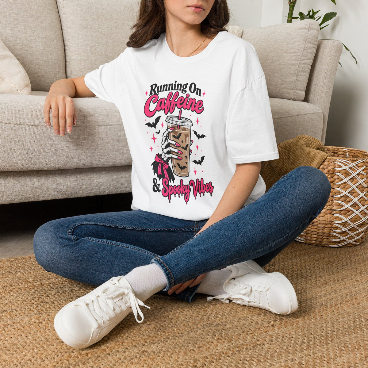Running On Caffeine & Spooky Vibes Halloween Coffee Shirt – Gildan Softstyle 64000