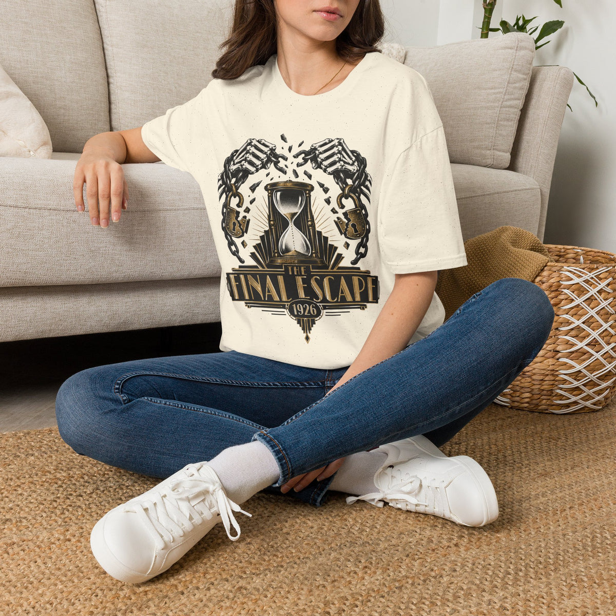 The Final Escape 1926 Shirt – Skeleton Chains Hourglass Art Deco Tee