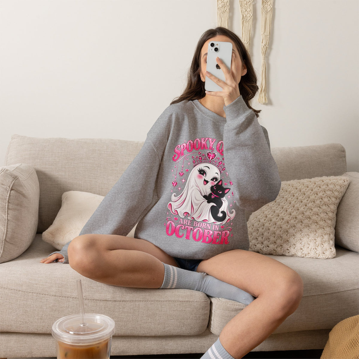 Spooky Queens Are Born in October Gildan 18000 Sweatshirt