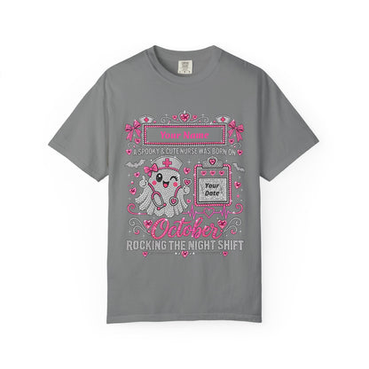 Personalized Spooky Cute Nurse October Birthday Comfort Colors Tee