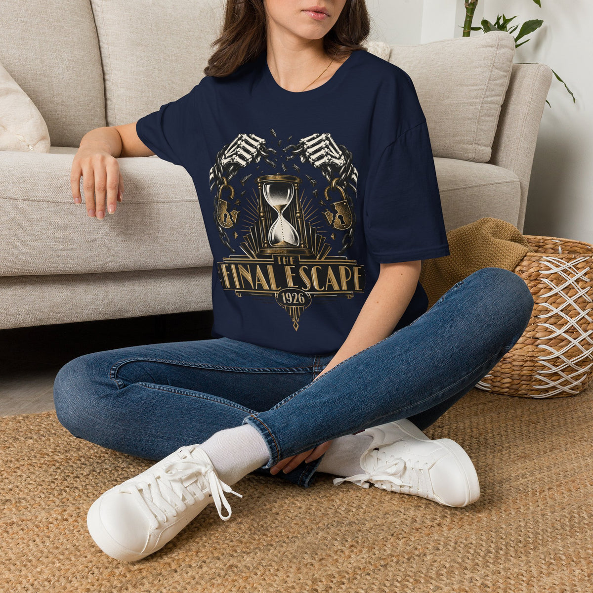 The Final Escape 1926 Shirt – Skeleton Chains Hourglass Art Deco Tee
