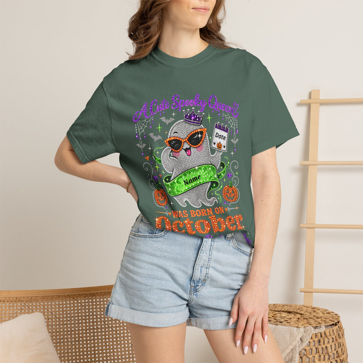 Personalized Spooky Queen October Birthday Comfort Colors Tee