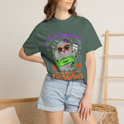 Personalized Spooky Queen October Birthday Comfort Colors Tee