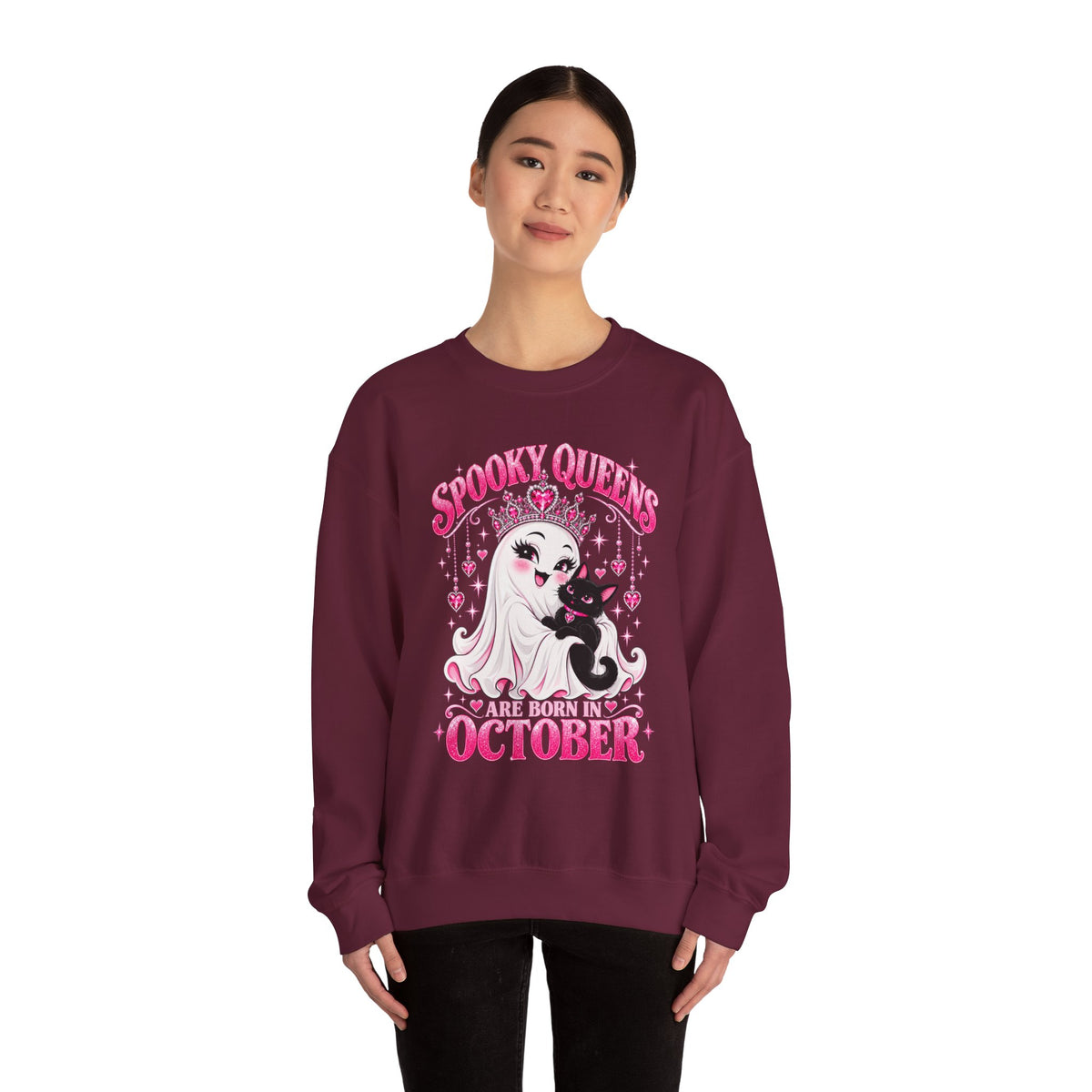 Spooky Queens Are Born in October Gildan 18000 Sweatshirt