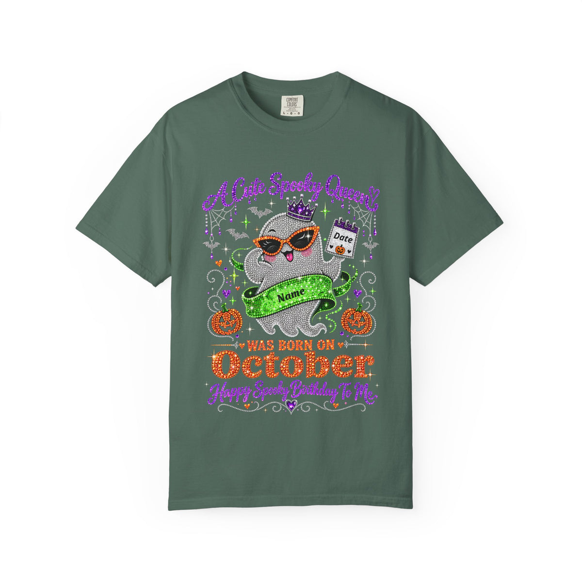 Personalized Spooky Queen October Birthday Comfort Colors Tee
