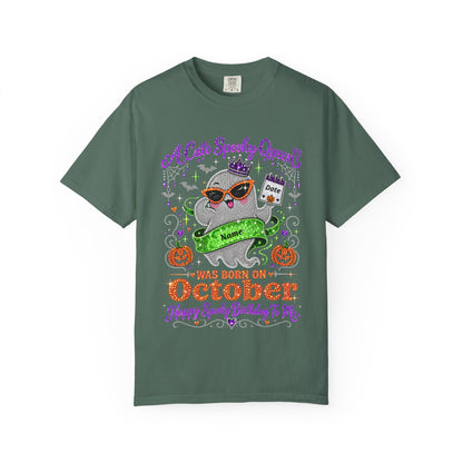 Personalized Spooky Queen October Birthday Comfort Colors Tee
