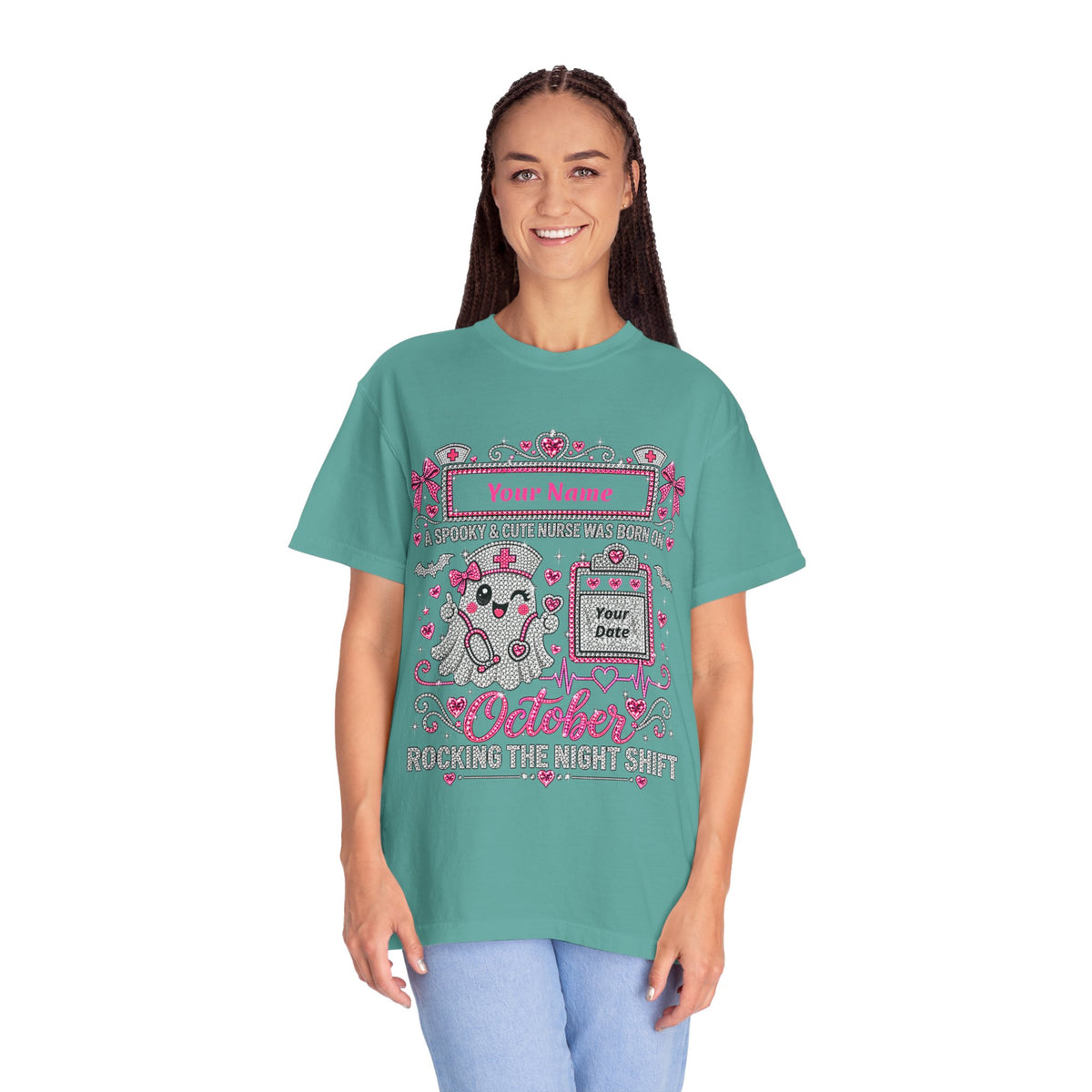Personalized Spooky Cute Nurse October Birthday Comfort Colors Tee