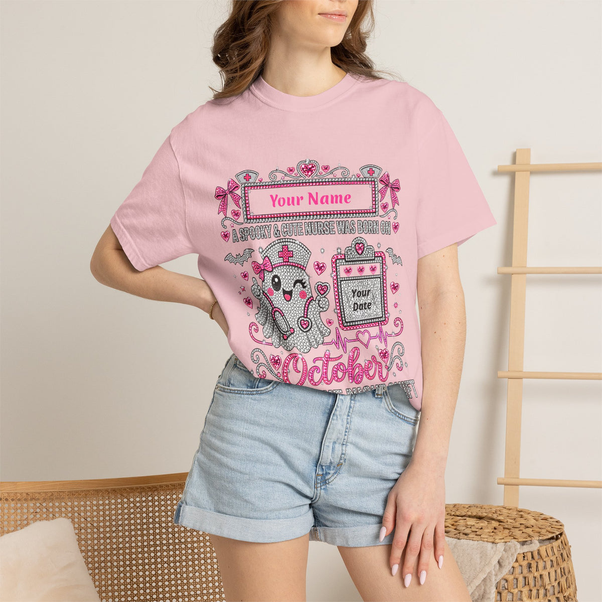 Personalized Spooky Cute Nurse October Birthday Comfort Colors Tee