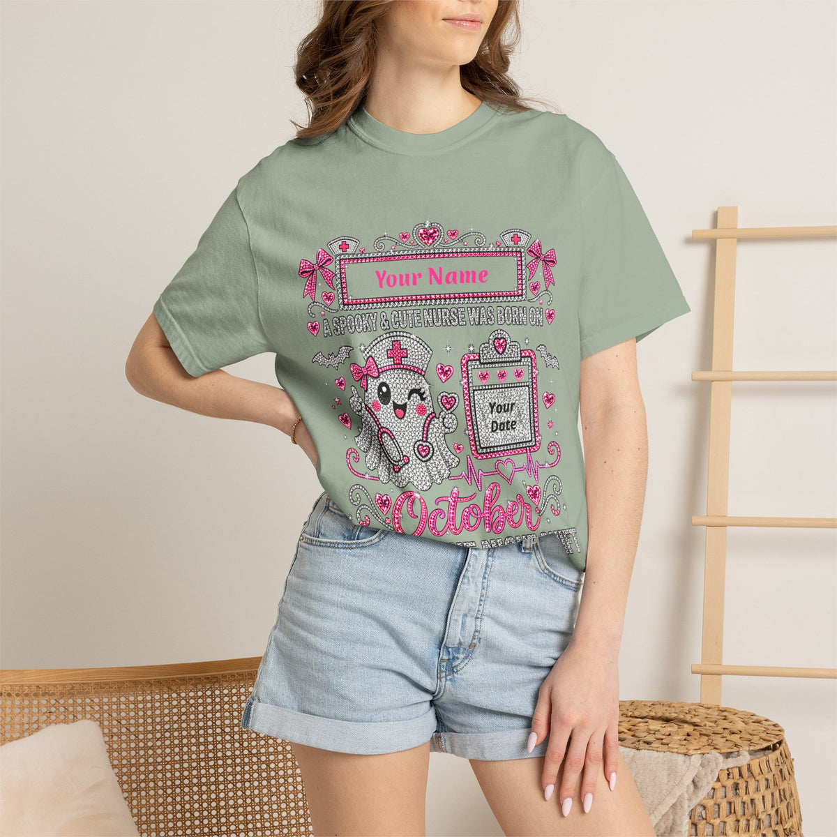 Personalized Spooky Cute Nurse October Birthday Comfort Colors Tee