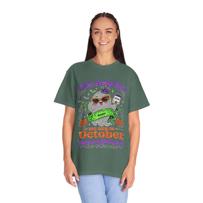 Personalized Spooky Queen October Birthday Comfort Colors Tee